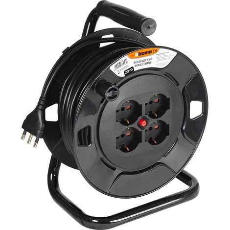 Enrouleur de câble, S2620, rallonge électrique, 20 m, 4 prises Schuko, bipolaires, grande prise 16 A, interrupteur thermique, poignée ergonomique, support de câble et enrouleur de câble, noir (1/5)