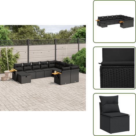 Salon de jardin 10 pcs avec coussins noir résine tressée - Ensemble Salon De Jardin - Meuble Extérieur - Jardin Design - Mobilier De Jardin - Chaise Lounge (1/5)