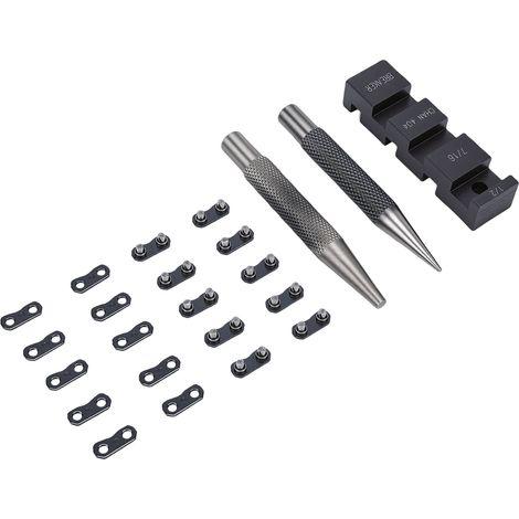 Kit réparation scie à chaîne portable avec enclume chaîne, poinçon et 10 lanières pré-réglées 3/8", pour chaînes 1/4 3/8 LP .325 .404 (1/5)
