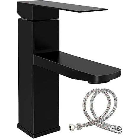 Wasserhahn Bad Schwarz, Rostfreier Stahl Waschbecken Armaturen, Kaltwasser Warmwasser Mischbatterie, Waschtischarmaturen, Waschtischarmatur Für 33-36mm Loch (1/5)