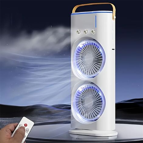 Tragbare, wiederaufladbare Klimaanlage KZQ Dual Wind mit Nachtlicht, Fernbedienung und 3 Luftbefeuchtungsdüsen für Büro und Zuhause (1/4)