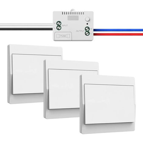 230-V-Funkschalter-Set – Batterieloser, eigenständiger Funkschalter – Wasserdichter Funkwandschalter mit Empfänger – Reichweite bis zu 200 m – Nicht dimmbar (1 Empfänger und 3 (1/5)