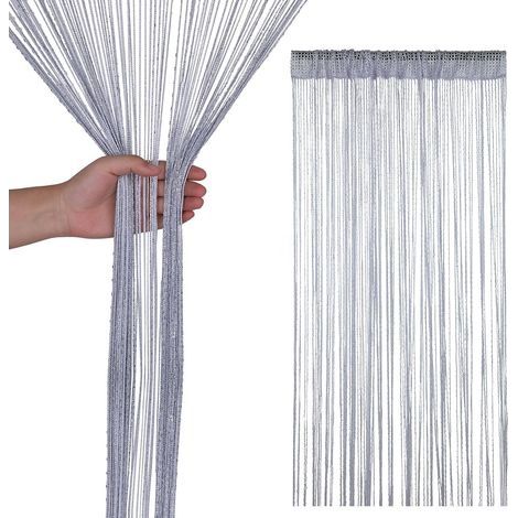 Rideau à pampilles en cordon pailleté, séparateur de pièce, rideau à pampilles fin pour porte, fenêtre, décoration intérieure, événement, 200 cm x 100 cm - Argent (1/4)