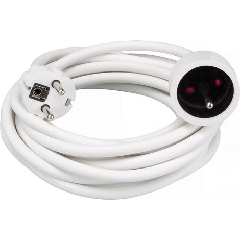 Perel Verlängerungskabel, H05VV-F 3G1.5, 5 m, 16 A/230 V, 3500 W, Typ E/F, für innen, PVC, weiß