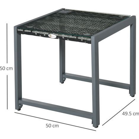 Table de jardin/table d'appoint en verre trempé, polyrotin et aluminium, résistante aux intempéries et au design moderne, idéale pour le jardin, le balcon ou la terrasse. (1/5)