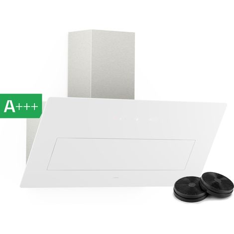 Klarstein SleekAir Hotte Aspirante - Hotte Décorative 90 cm, Débit 718 m³/h, CEE A++, Éclairage LED 5W, Commande Tactile, Double Ventilation, Blanc (1/5)