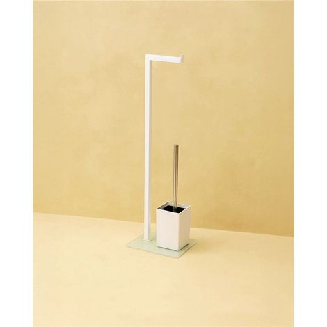 Exagonshop Piantana portarotolo portascopino bianco con base in