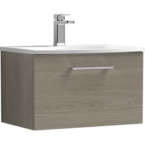 Nuie Arno Wall Hung 1-Drawer Vanity Unit with Basin-4 600mm Wide - Solace Oak Woodgrain (1/5)