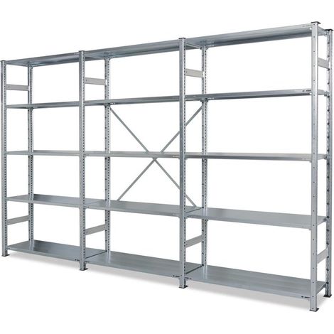 BRB Fachboden-Steckregal mit 15 Fachböden, BxTxH 3140x315x2 mm, glanzverzinkt, Tragkraft 100 kg/Boden (1/2)