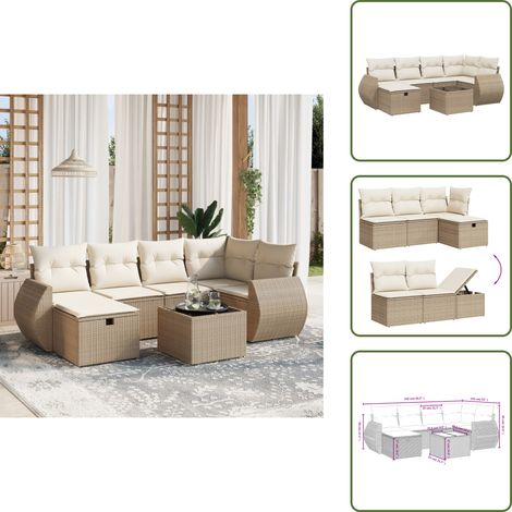 Salon de jardin avec coussins 7 pcs beige résine tressée - Ensemble Salon De Jardin - Mobilier De Jardin - Canapé Jardin - Chaise Lounge - Set Salon Exterieur (1/5)