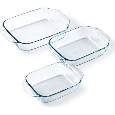 Lot de 3 plats a four - PYREX - Verre - Rectangulaire - Irrésistible - 20-25-28 cm (1/4)