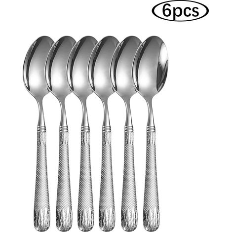 (Ensemble de 6 cuillères) Couverts en acier inoxydable couleur blé : couteau à steak, fourchette, cuillère, cuillère à dessert, fourchette à fruits (1/5)