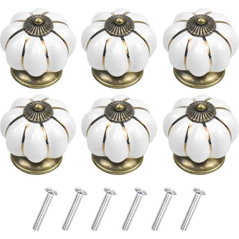 6 Pcs Boutons Vintage De Citrouille En Céramique 40x40mm(Diamètre x Hauteur), Poignee De Meuble Antique, Boutons De Portes Tiroirs Poignée De Traction Avec Vis Pour Cuisine Placard, Commode, Armoire
