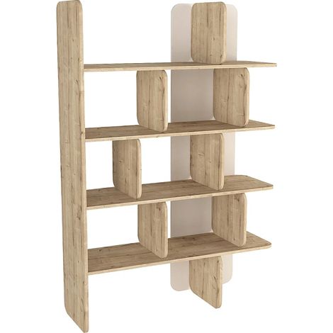 Scaffale da parete 4 ripiani Naturale chiaro e Beige - MINALVA (1/4)