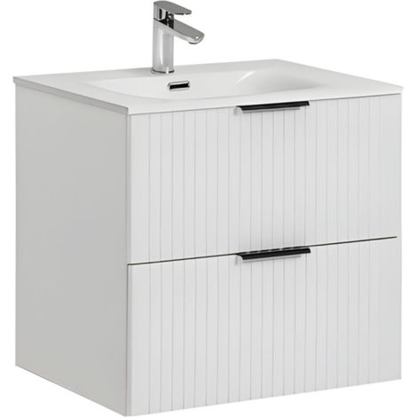 NOXERA 60 cm Badezimmer-Set – Alpinweißer hängender Waschtischunterschrank mit eingelassener Waschbecken