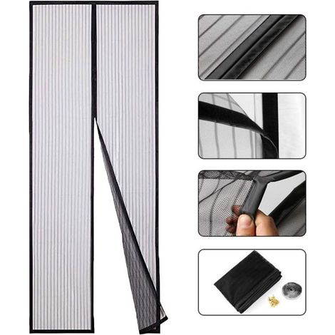 Moustiquaire Porte Magnétique, 90 x 210cm Moustiquaire pour Porte, Rideau de Porte Moustiquaire Magnétique, Rideaux Anti Mouche avec Bandes Magnétiques Fermeture Automatique pour Porte, Noir