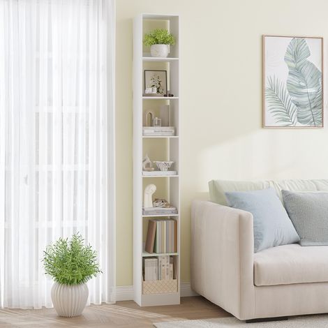 Bibliothèque 7n, Étagère Rangement, 24 x 30 x 214 cm Blanc Étagère chambre 7 niveaux, vasagle, Meuble, Cube, mangatheque, pour Salon, Bureau, Chambre, Style Scandinave (1/5)