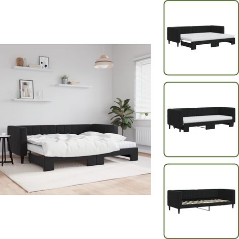 Lit de jour avec lit gigogne et matelas noir 80x200 cm velours - Canapé Convertible - Lit Tiroir - Lit Invité - Meuble Multifonctionnel - Literie