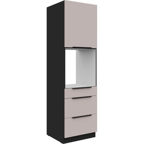 Küchen Hochschrank 60 cm ARONA Kaschmir beige + Schwarz matt Küchenzeile Küchenblock Küche (1/5)