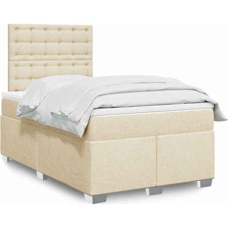 vidaXL Sommier à lattes de lit avec matelas crème 120x190 cm tissu (1/5)