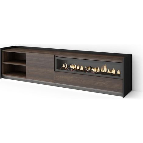 Skraut Home - Mueble TV, Televisión, Muebles de salón, almacenaje, 207x37x50cm, Para TV hasta 80", Chimenea eléctrica, LED, Estilo Moderno, Roble oscuro y Negro (1/5)