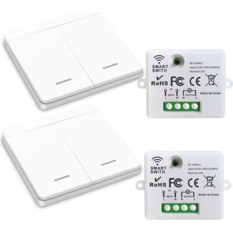 Drahtloser Lichtschalter, Funksender-Sicherheitsschalter und 10-A-Empfängersteuerung, einfache Installation für Lampen bis 1500 W / 2 Empfänger und 2 Schalter (1/5)