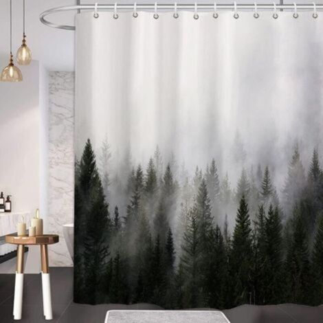 Rideaux de douche Misty Forest, rideau de douche nature et forêt, rideau de bain fantaisie brouillard magique arbre d'hiver pour salle de bain, tissu polyester imperméable 72" de large x 72 de long -