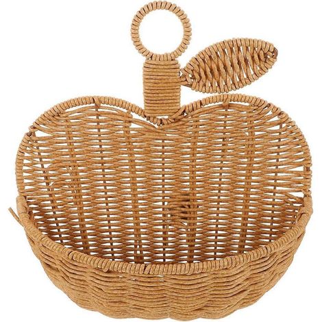 Panier suspendu en osier en forme de pomme, petit panier mural en rotin tressé à la main, bac de rangement pour fruits de cuisine (1/5)