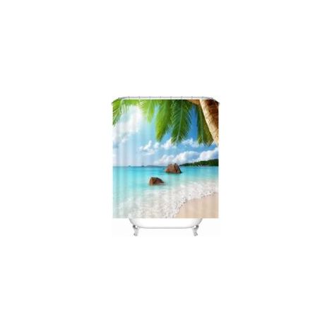 Tenda da doccia con motivo spiaggia, tessuto impermeabile e antimuffa, con 12 anelli per tenda da doccia, lavabile, 180x180 cm - Crezuo