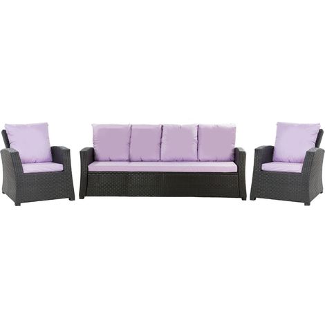 Set coussins pour salon de jardin résine tressée 5 places, coussins pour canapé 140x50x7cm Violet, coussins pour fauteuil de jardin 2x50x56cm (1/5)