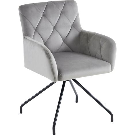 Set di 2 sedie da pranzo in velluto grigio chiaro con braccioli e gambe in metallo (1/5)