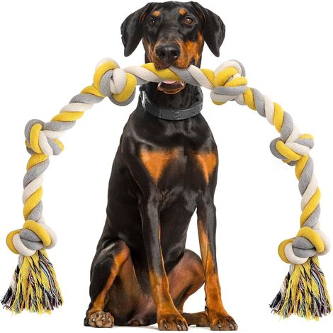 XXL 6 Nœuds Jouet Chien Corde pour Grands Chiens et Mâcheurs Agressifs 100cm Jouet de Corde Très Résistant Presque Durable Jouet de Traction pour Chien Chiot en Coton (1/5)