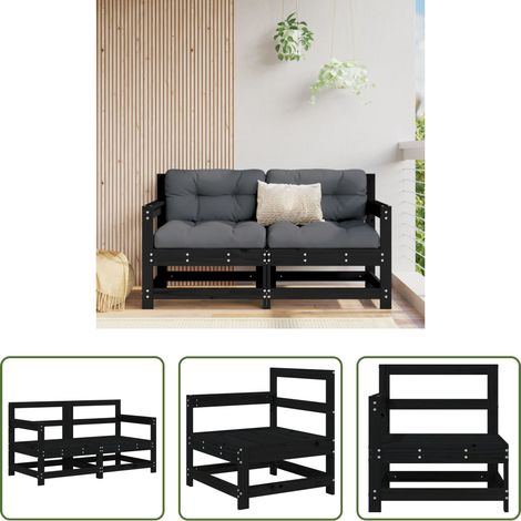 vidaXL Sofás de esquina de jardín 2 uds madera maciza de pino negro (1/5)