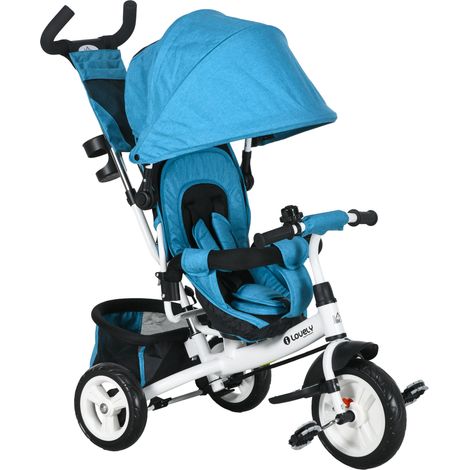 Kinder-Dreirad, Kinderfahrrad, Rückenkorb, Becherhalter, Sonnendach, Metall, Blau