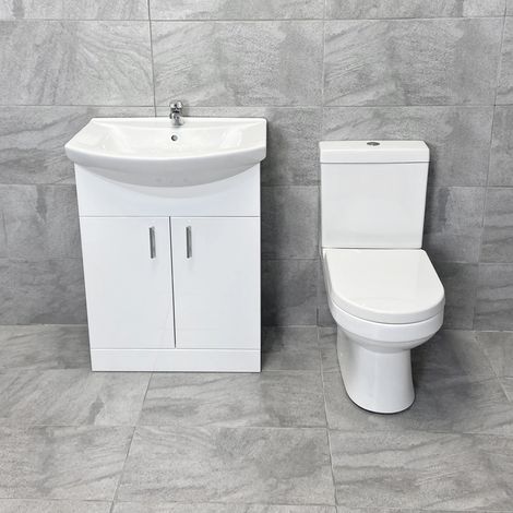 650mm Vanity Bathroom Suite Basin Unit Toilet Set with Tap Option Cloakroom, Without Tap (1/5)