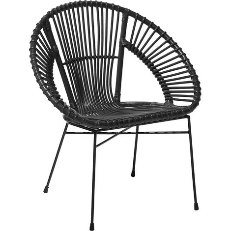 Silla de ratán negra patas de metal negro sala de estar comedor Sarita