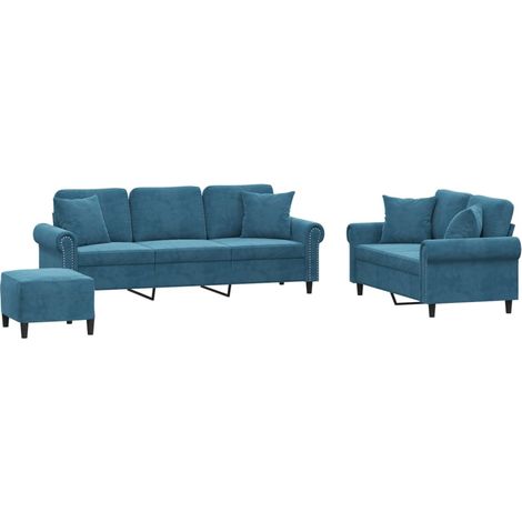 Maison Exclusive - Set di Divani 3 pz con Cuscini Blu in Velluto