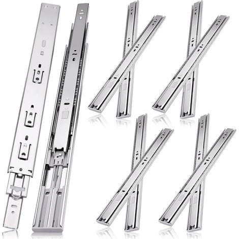 glissières de tiroir 4 paires (12 pièces),35cm glissiere pour tiroir, amortisseur coulisse tiroir avec roulements à billes, montage latéral,extension complète, capacité de charge 45 Kg,argenté (1/5)