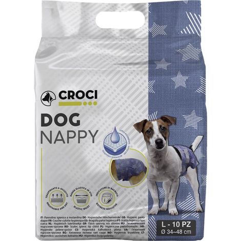 60 Pannolini igienici per cani Dog Nappy Jeans taglia L 34-48 cm - 6 pacchi da 10 pannolini cad.