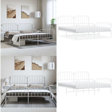 Cadre de lit métal sans matelas et pied de lit blanc 183x213 cm - Cadre De Lit - Lit Double - Lit Metal - Lit Blanc - Meuble Chambre - Home & Living (1/5)