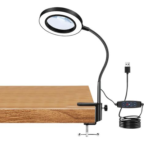 10X Lampe Loupe à Pince, Lampe Loupe de Bureau, Lampe loupe LED 3 Couleurs 9 Luminosité, Loupe Grossissante avec Lumiere pour Lecture, Diamond Painting, Réparation, Artisanat (Pince) (1/5)