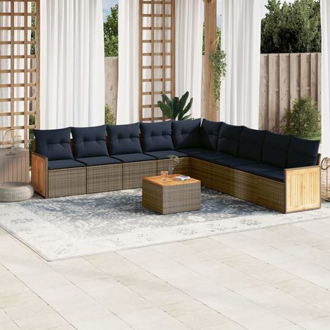 10-teiliges Gartensofa-Set mit Kissen, grau, Polyrattan (1/5)