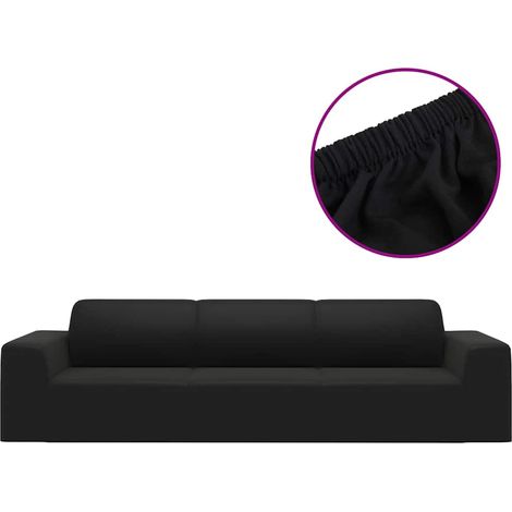 vidaXL 4-Seater Stretch Couch Slipcover Black Polyester Jersey