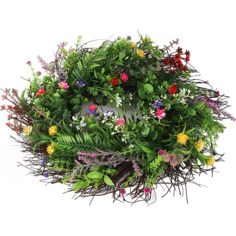 Couronne de fleurs sauvages printanières séchées pour porte d'entrée, décoration murale pour mariage et maison (1/5)