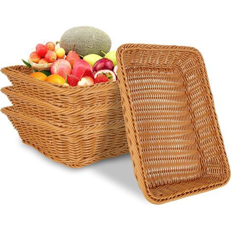 4 Pièces Corbeille a Pain en Poly Osier 35X25X7CM Panier a Pain, Panier Osier Rangement, Corbeille a Fruit Osiers, Paniers de Service Rectangulaire pour la Cuisine, le Restaurant, le Magasin (1/5)