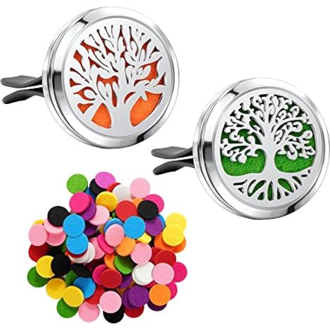 Huile essentielle d'aromathérapie pour voiture, désodorisant 2 pièces avec clip d'aération et 50 recharges en feutre pour bureau ou autres lieux (1/5)