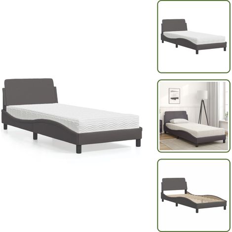 Lit avec matelas gris 80x200 cm similicuir - Lit Double - Lit Plateforme - Lit Design - Lit Moderne - Lit Confortable (1/5)