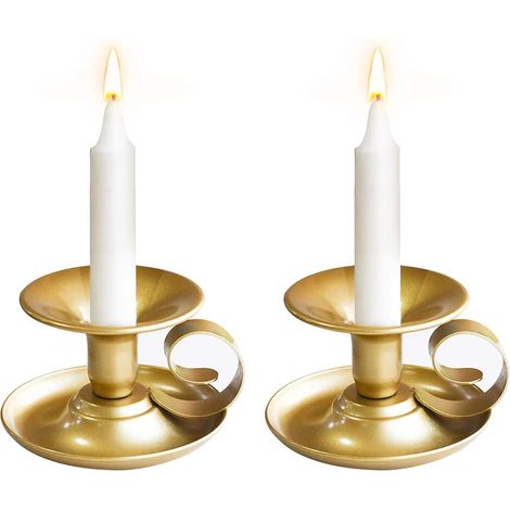 Lot de 2 bougeoirs avec poignée Vintage Base ronde En métal Doré (1/5)