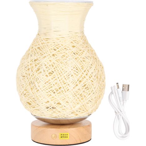 Lampe de chevet en forme de Vase en rotin, charge USB, 1600mAh, lumière chaude, variateur LED en continu, boule de nuit pour la maison