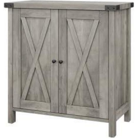 Buffet 2 portes 2 niches gris 76x40x80cm rangement salon et entrée (1/5)